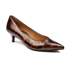 Vionic Josie Tortoiseshell Patent Kitten Heel Pumps Wide 8.5 Comfort Pointed Toe